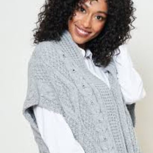 Aran Craft Merino Wool One Button Drop Shoulder Vest Women Size XL/XXL Gray - Picture 4 of 16